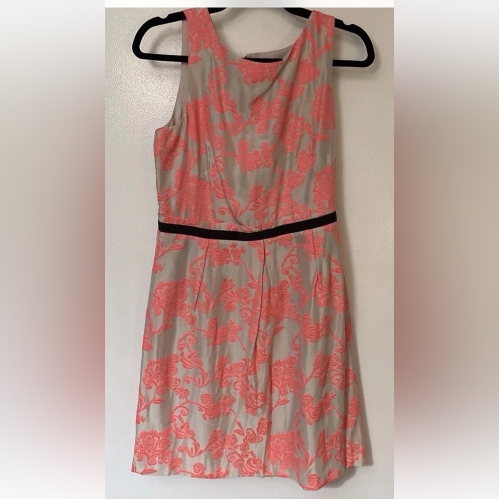 LOFT Coral Embroidered Dress on Ivory Fully lined knee length NWT Size 8